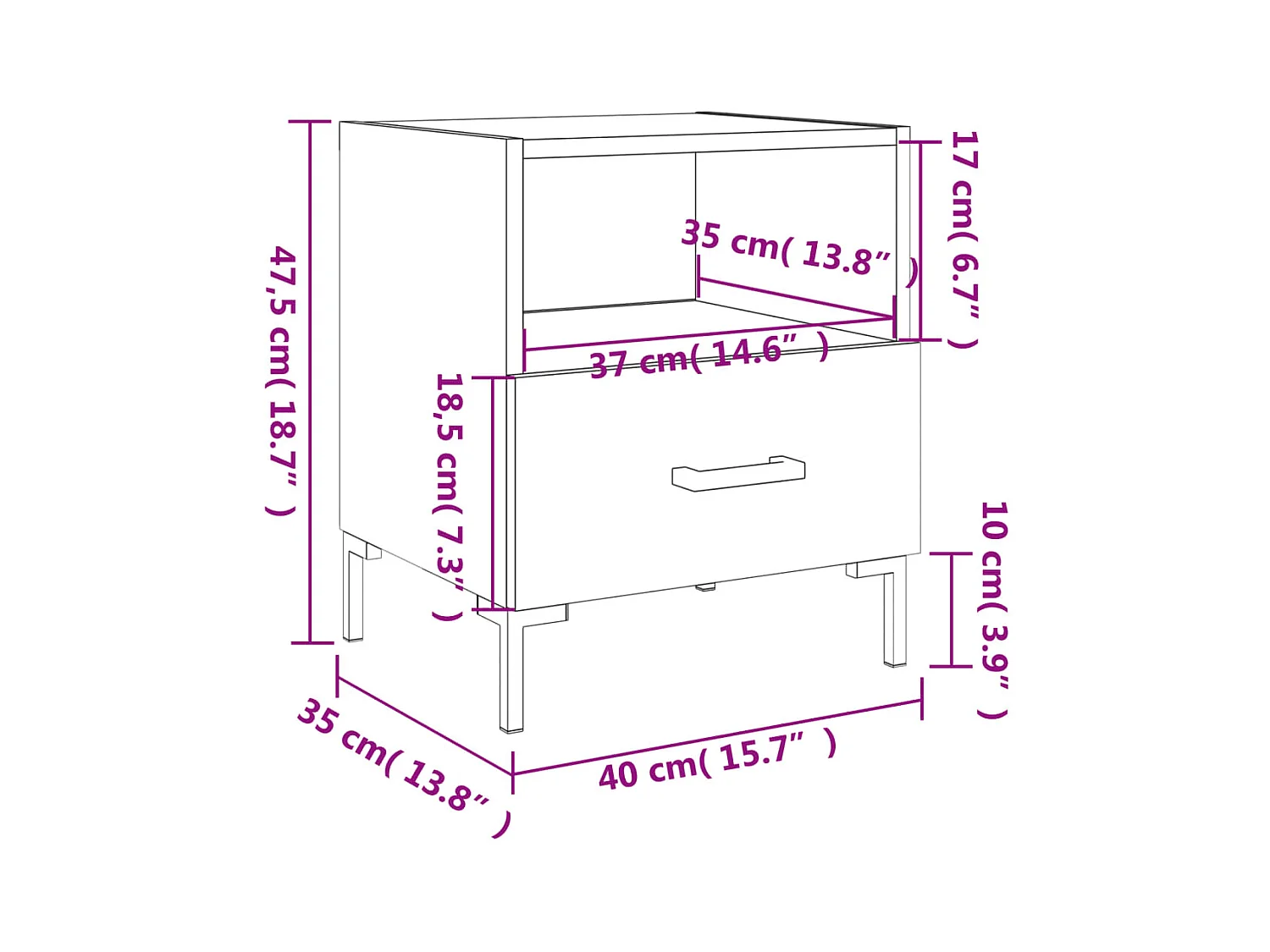 Sonoma grauer Nachttisch 40x35x47,5 cm, Holzwerkstoff