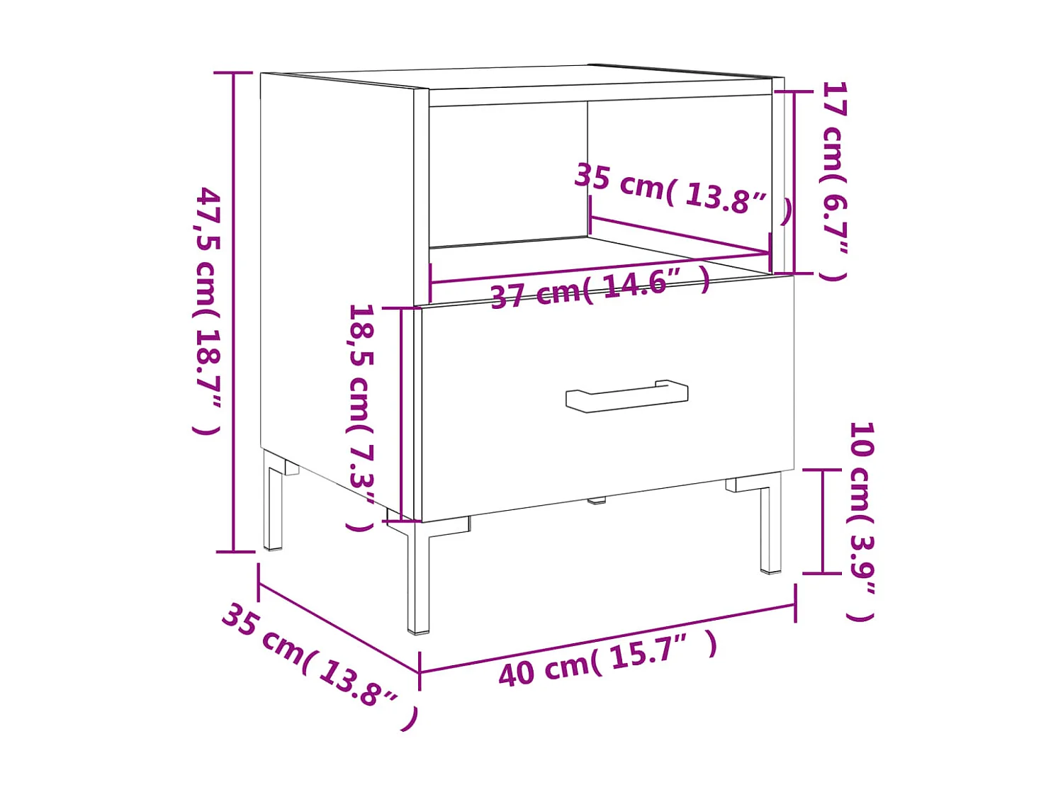 Table de chevet sonoma gris 40x35x47,5 cm bois d’ingénierie