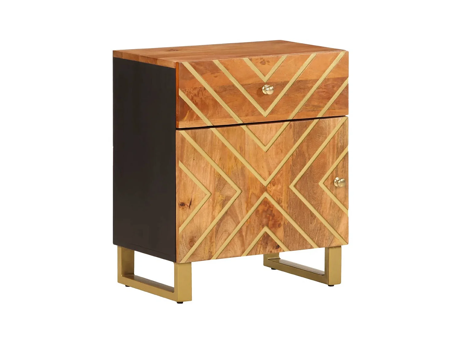 Table de chevet marron et noir 50x33x60 cm bois manguier solide