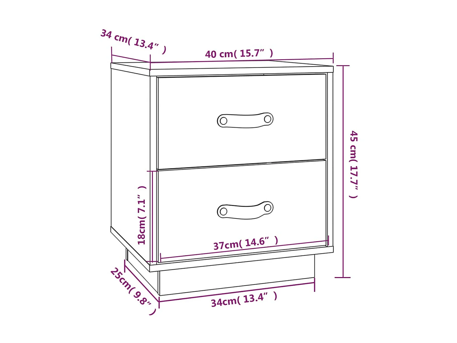 Table de chevet Blanc 40x34x45 cm Bois de pin massif