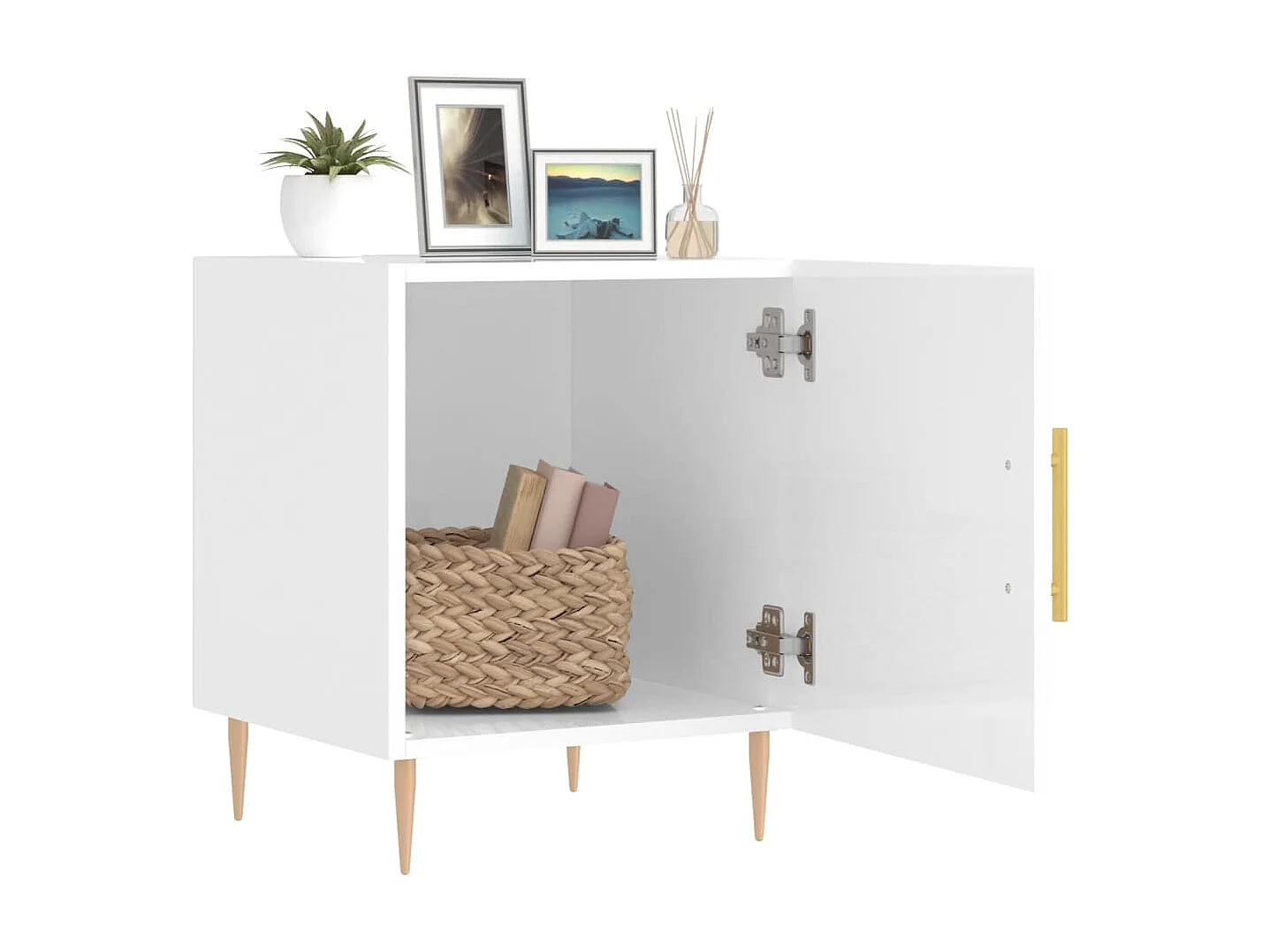 Table de chevet blanc brillant 40x40x50 cm bois d’ingénierie