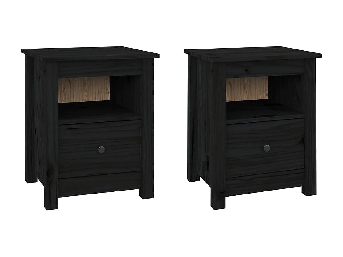 Tables de chevet 2 pcs Noir 40x35x49 cm Bois de pin massif