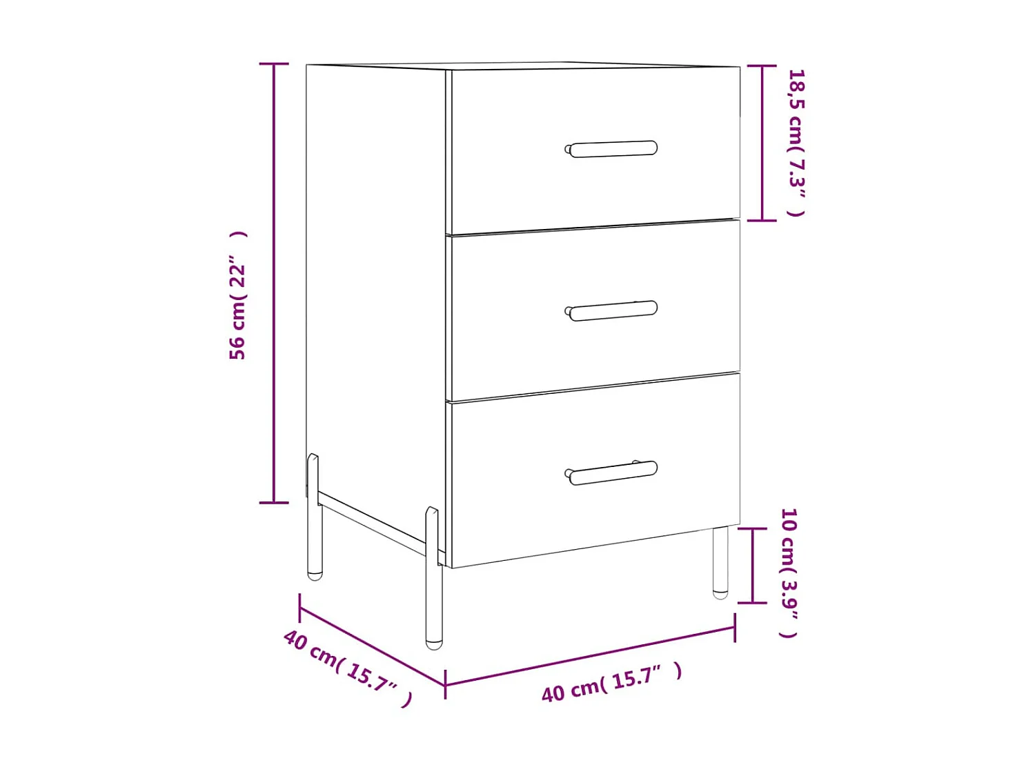 Table de chevet blanc 40x40x66 cm bois d'ingénierie