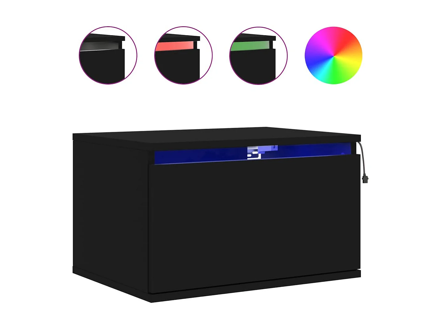 Mesita de noche de pared con luces LED negras