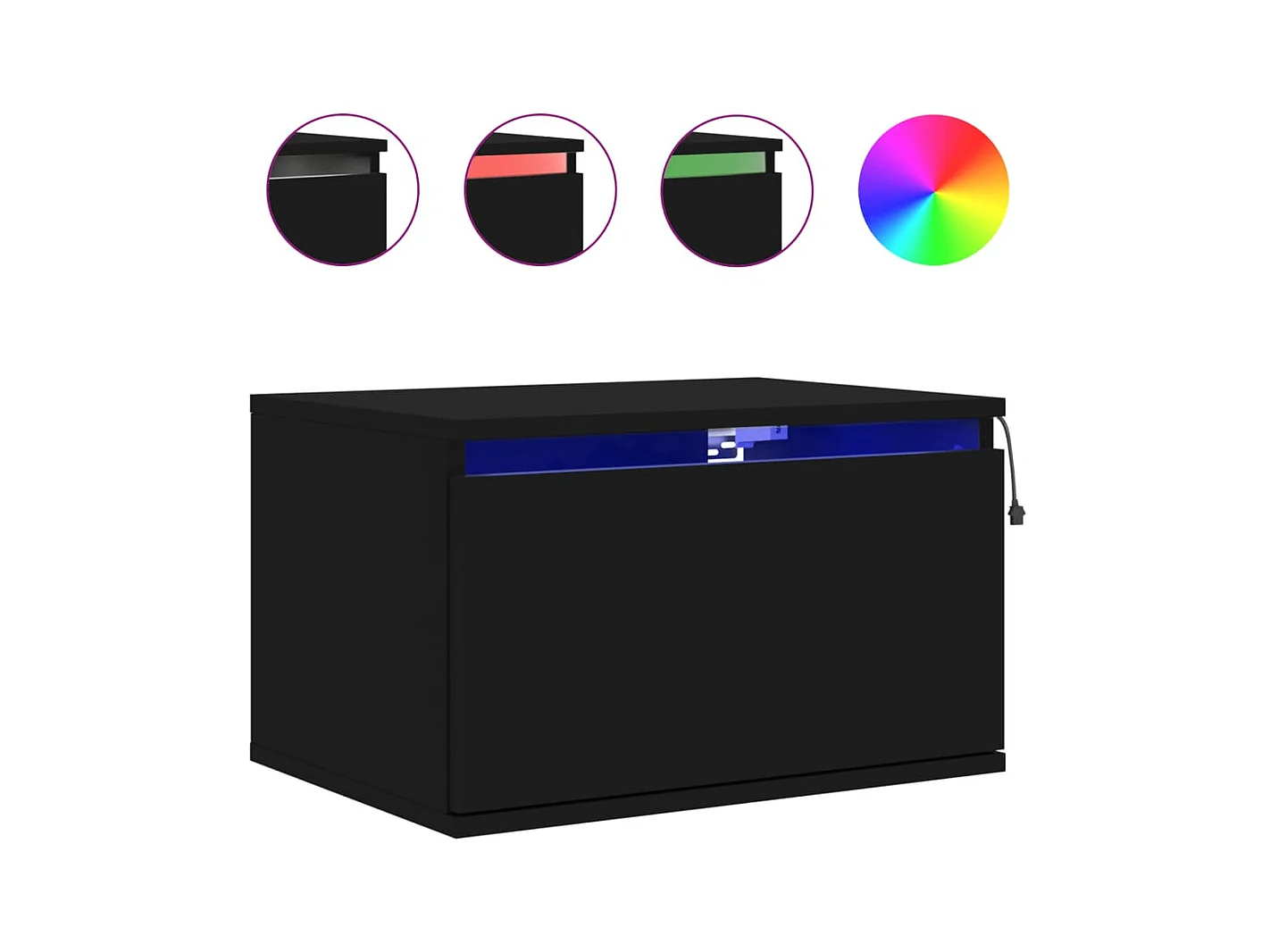 Table de chevet murale avec lumières LED noir