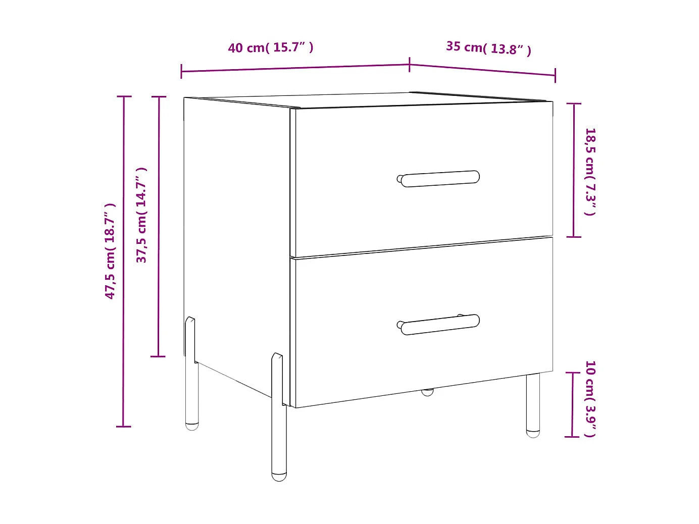 Comodino bianco 40x35x47,5 cm in derivati del legno