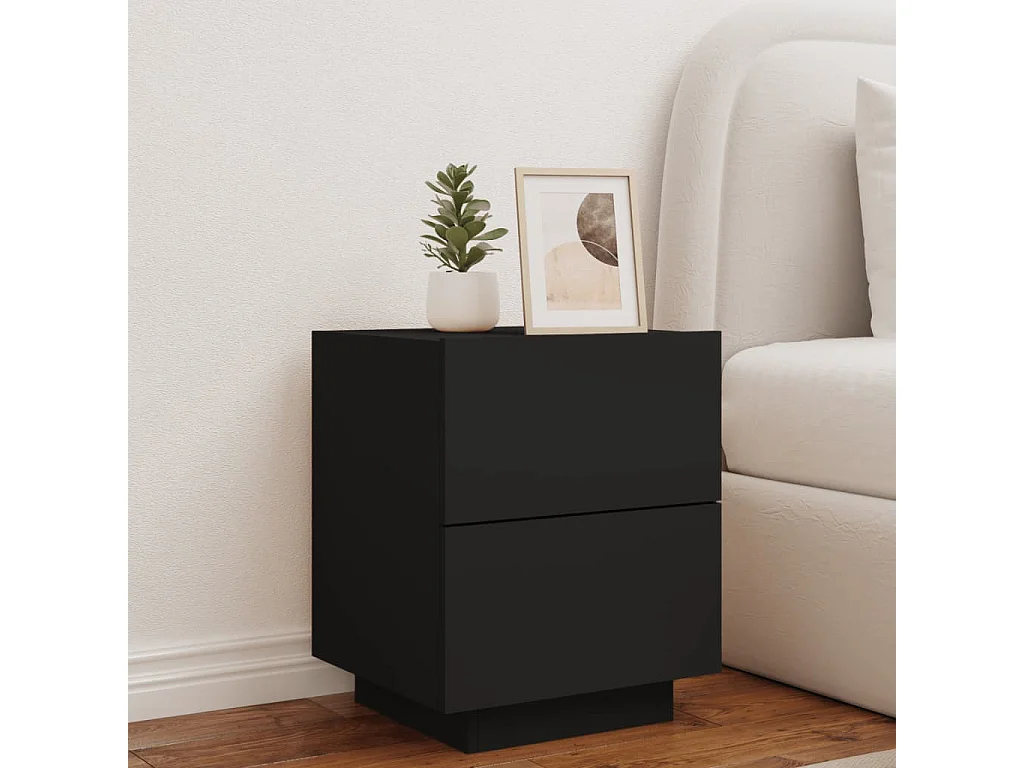 Armoire de chevet avec lumières LED noir bois d'ingénierie