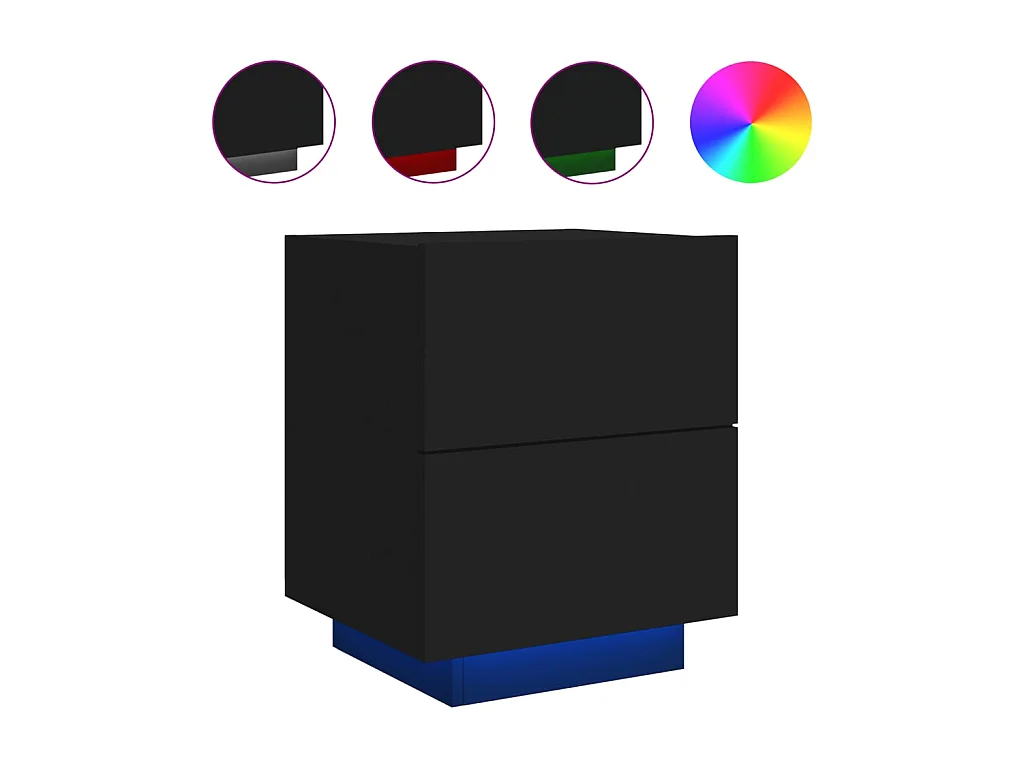 Mesita de noche con luces LED de madera contrachapada negra