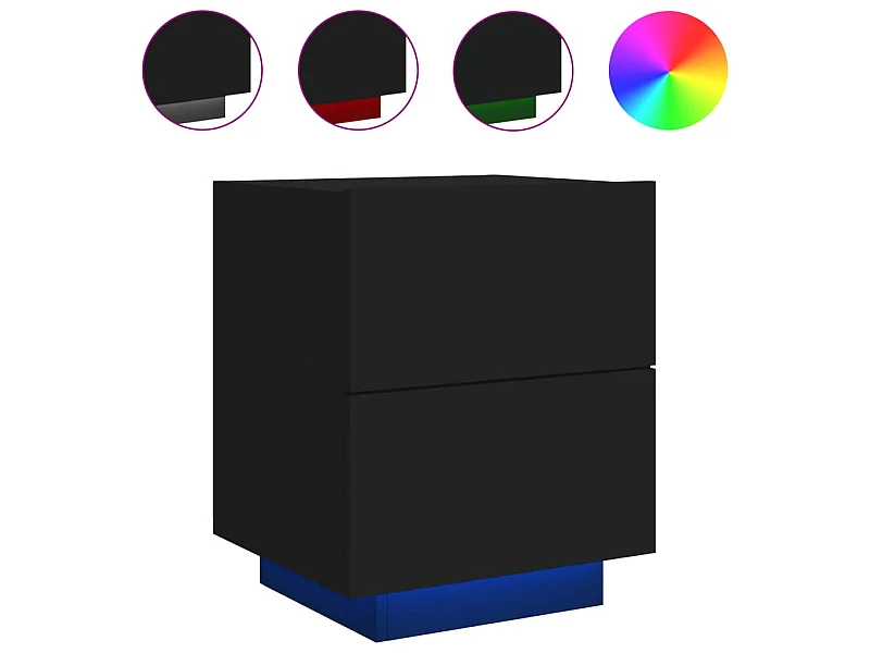 Mesita de noche con luces LED de madera contrachapada negra