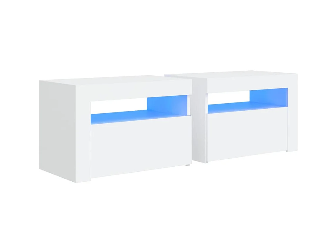 Tables de chevet 2 pcs avec LED Blanc 60x35x40 cm