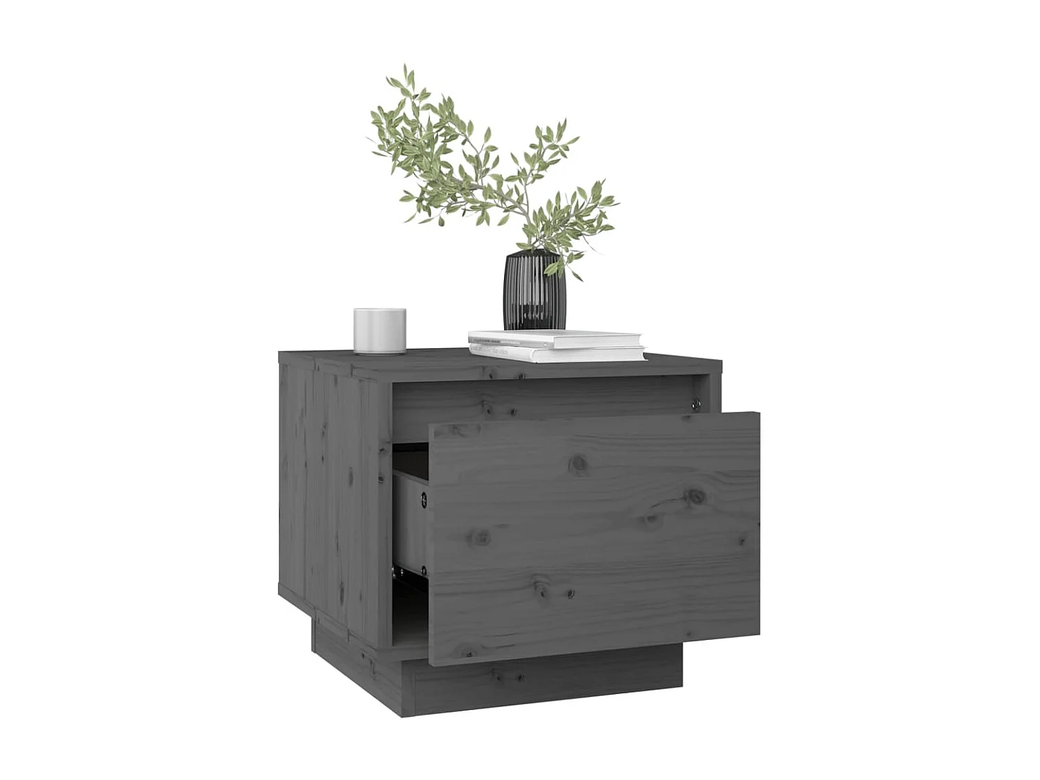 Mesa de cabeceira Cinza 35x34x32 cm Madeira maciça de pinho