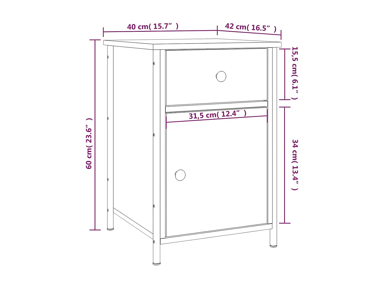 Mesita de noche roble Sonoma 40x42x60 cm madera contrachapada