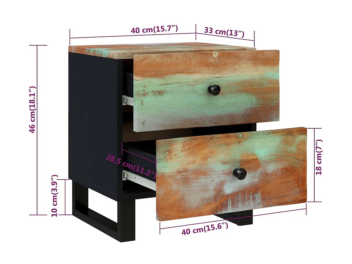 Nachttische 2 Stück 40x33x46 cm Massives Altholz