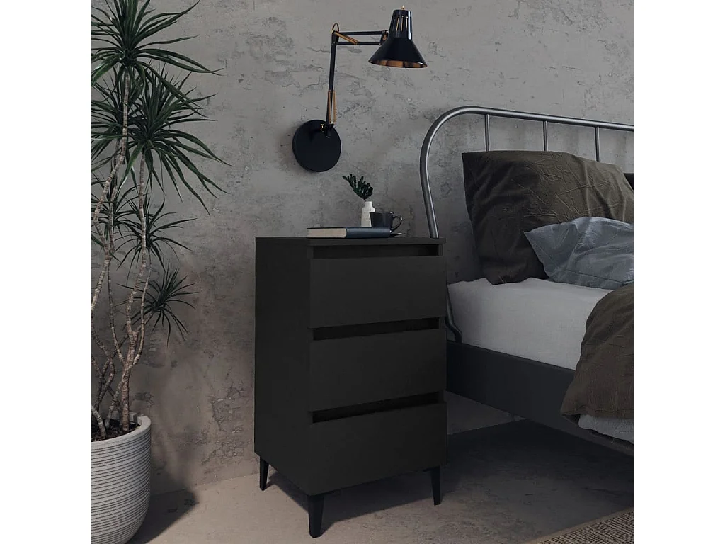 Tables de chevet avec pieds en métal 2 pcs Noir 40x35x69 cm