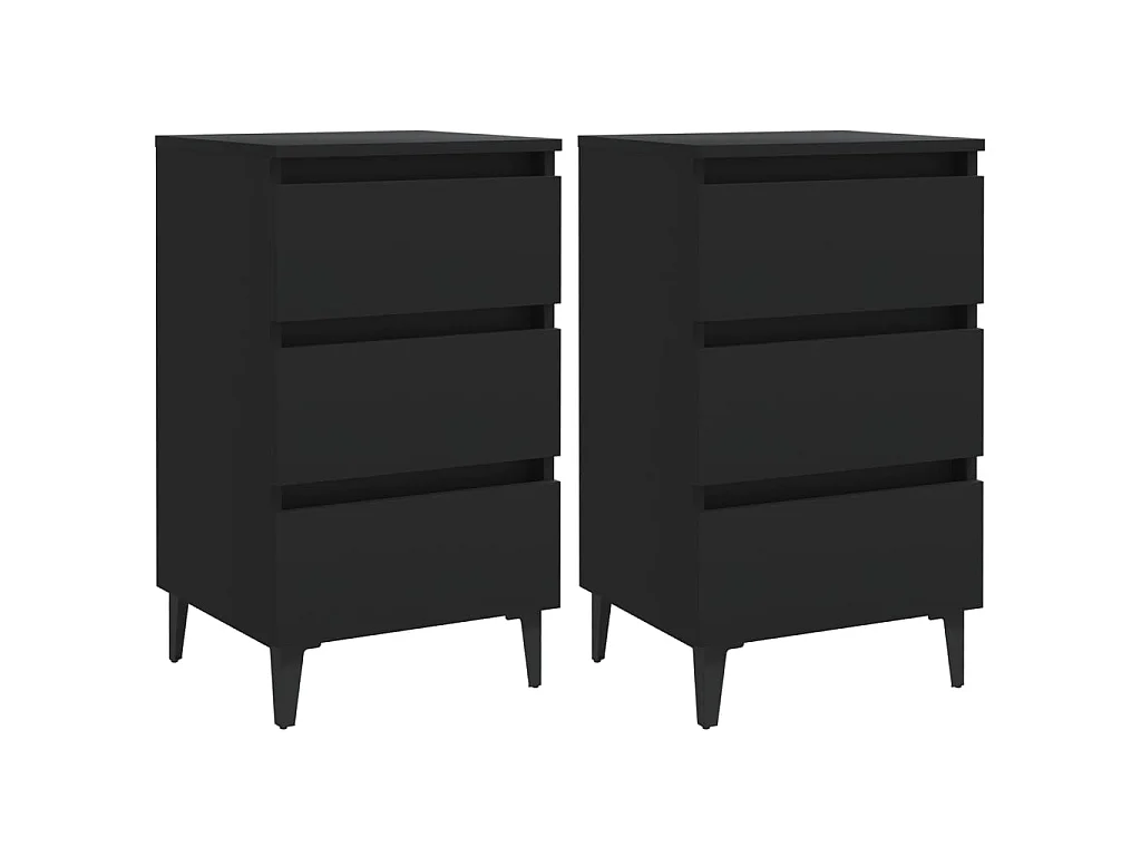 Tables de chevet avec pieds en métal 2 pcs Noir 40x35x69 cm