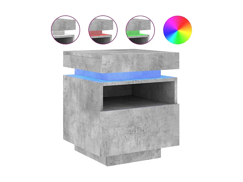Comodino con luci led grigio cemento 40x39x48,5 cm