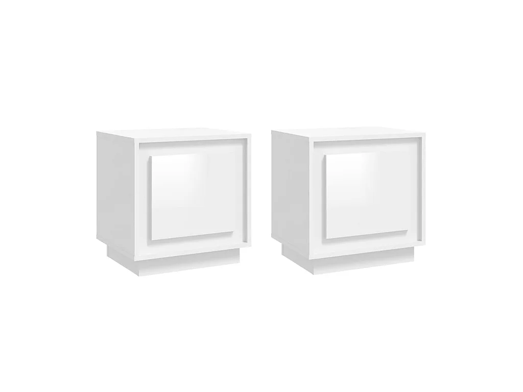 Tables de chevet 2pcs blanc brillant 44x35x45cm bois ingénierie