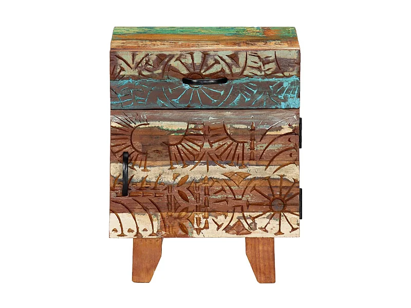 Comodino intagliato a mano 40x30x50cm Legno di recupero