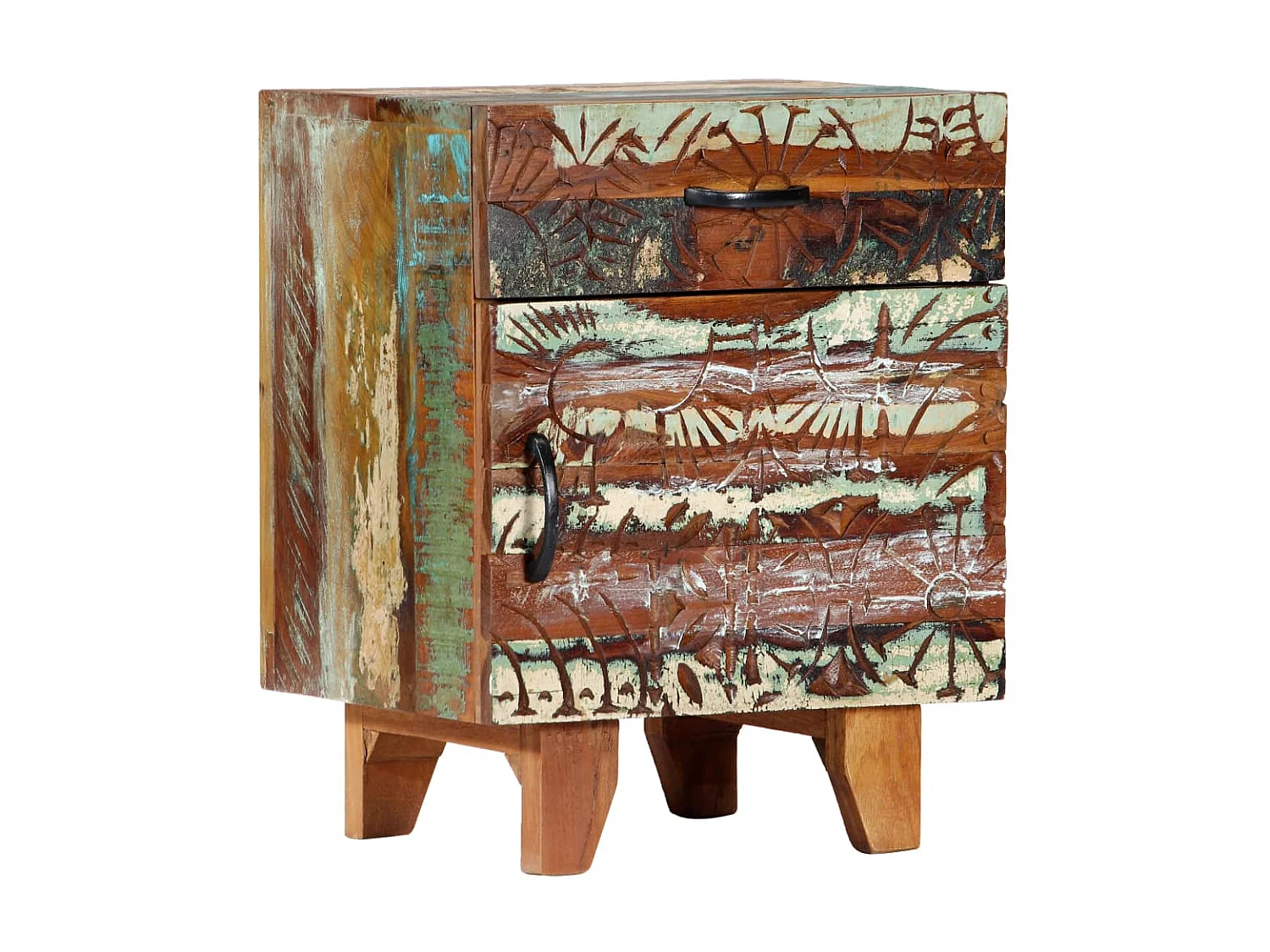 Comodino intagliato a mano 40x30x50cm Legno di recupero