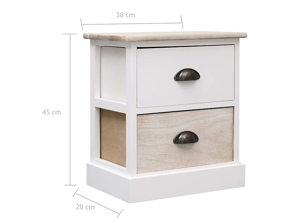 2 pcs Tables de chevet Blanc et naturel 38x28x45 cm Paulownia