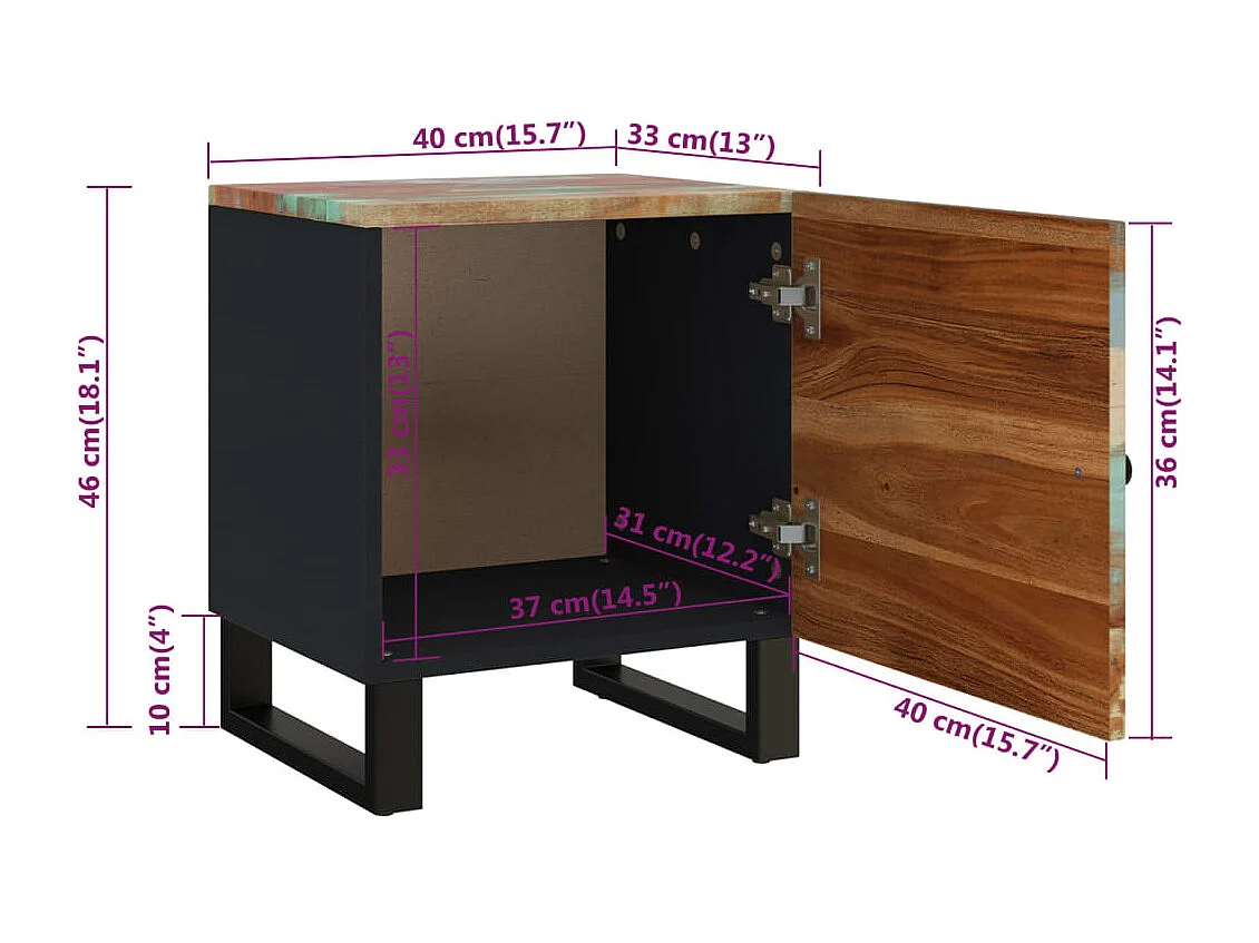 Tables de chevet 2 pcs 40x33x46 cm Bois massif de récupération