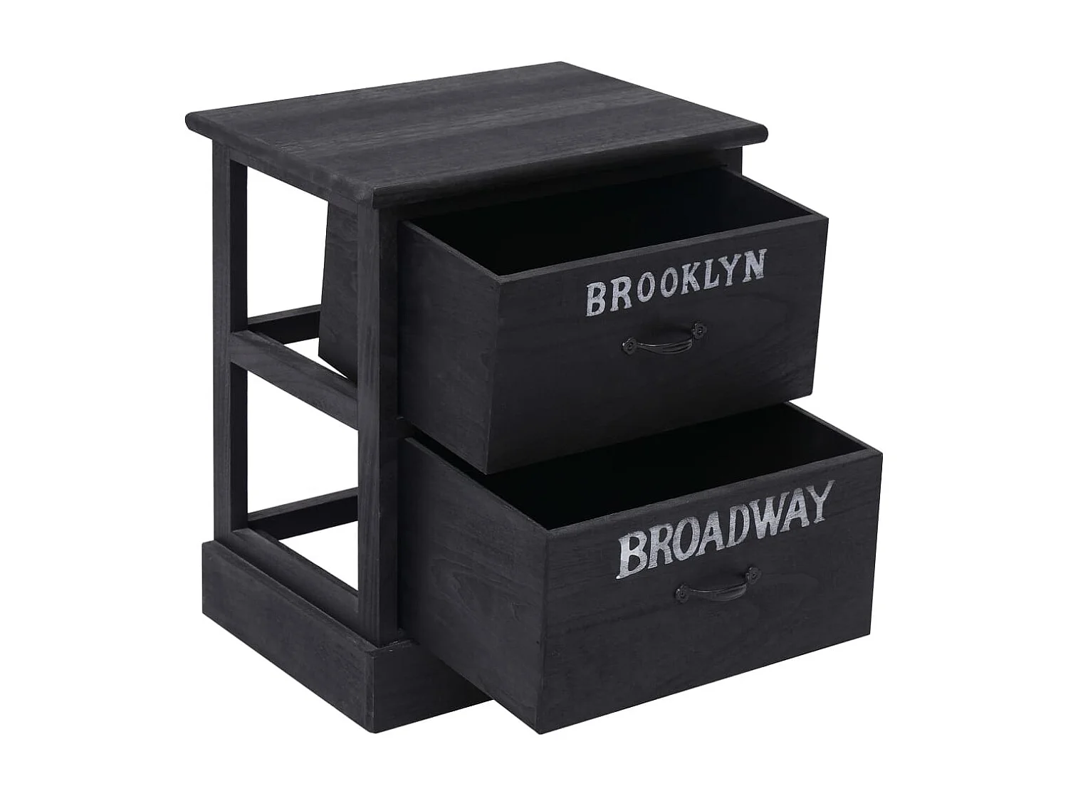 2 mesas de cabeceira pretas 38x28x45 cm madeira Paulownia