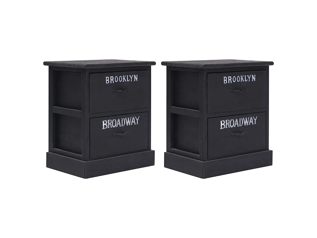2 stuks Nachtkastjes Zwart 38x28x45 cm Paulownia hout