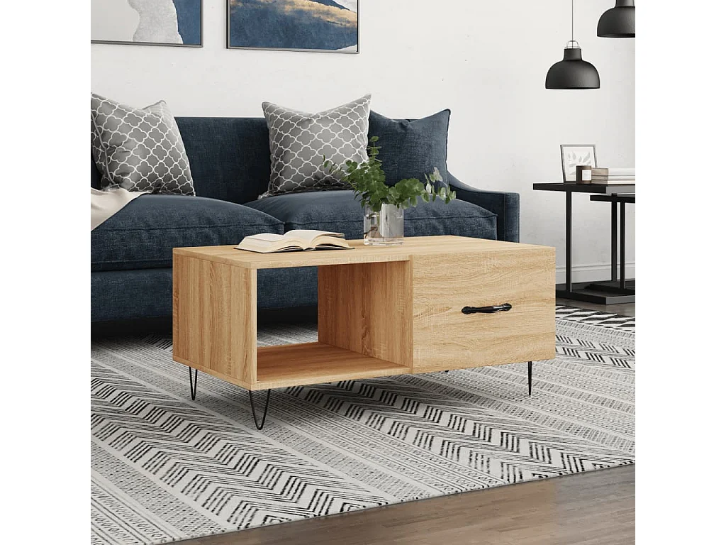 Goldfarbener Couchtisch aus Sonoma-Eiche, 90 x 50 x 40 cm, Holzwerkstoff