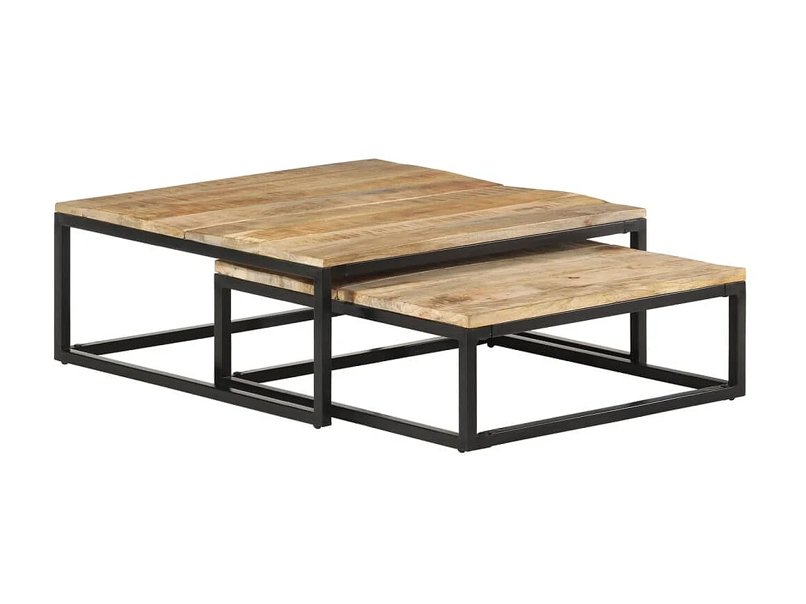 Tavolini impilabili dorati, 2 pezzi, in legno massello di mango