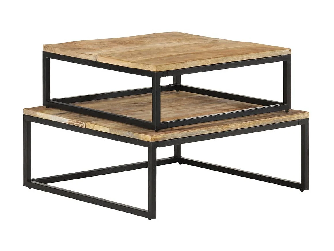 Gouden Bijzettafels 2 stuks massief mangohout