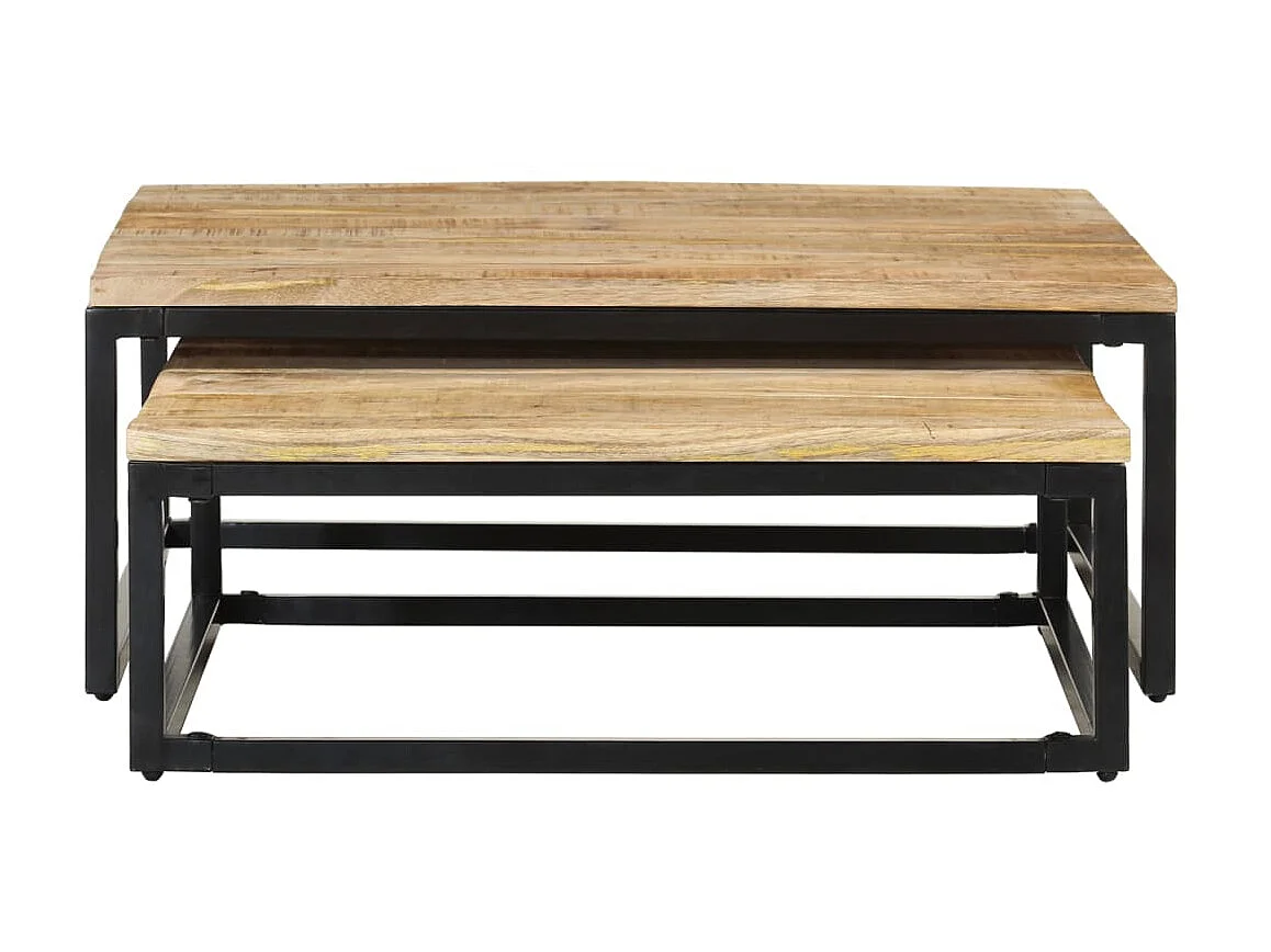 Gouden Bijzettafels 2 stuks massief mangohout