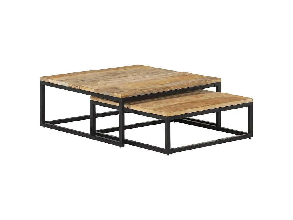 Gouden Bijzettafels 2 stuks massief mangohout