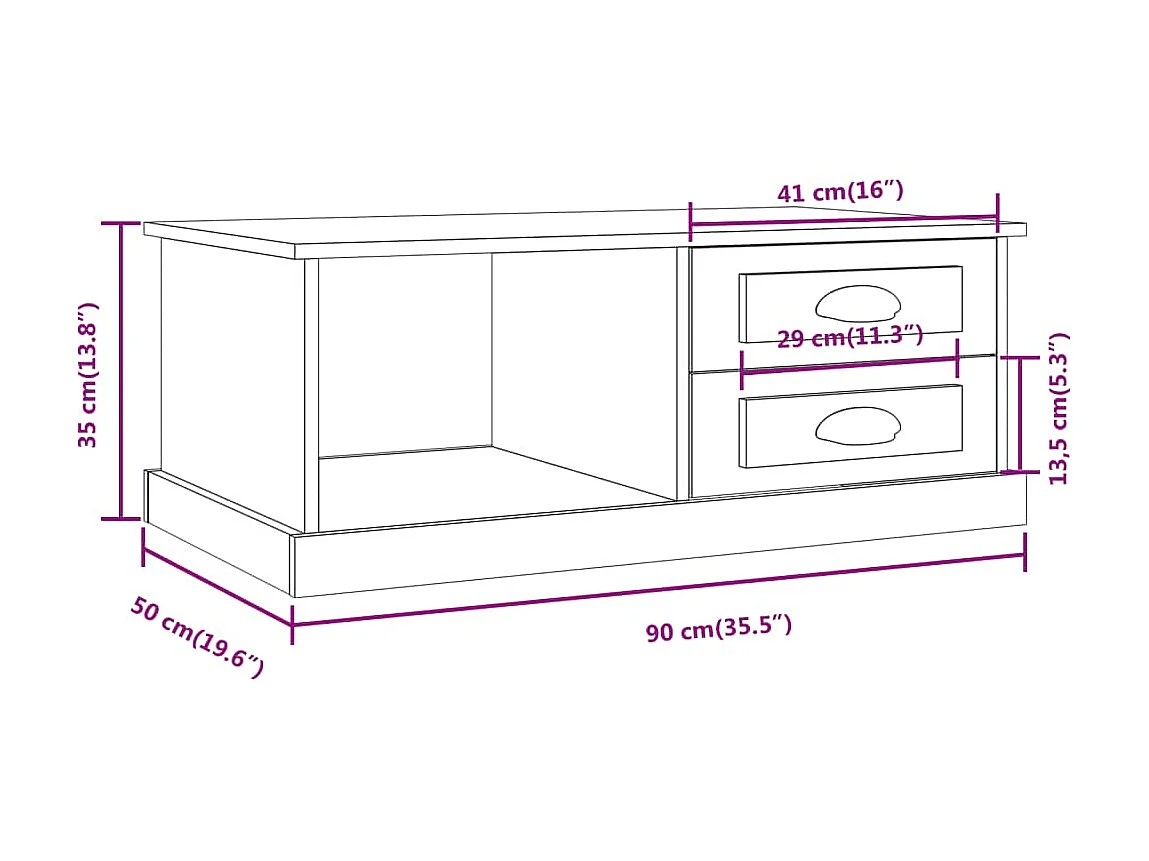 Mesa de centro Sonoma gris 90x50x35 cm Madera contrachapada