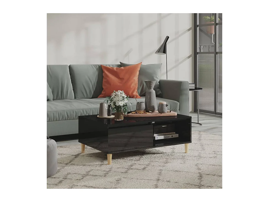Table basse Noir brillant 90x60x35 cm Aggloméré