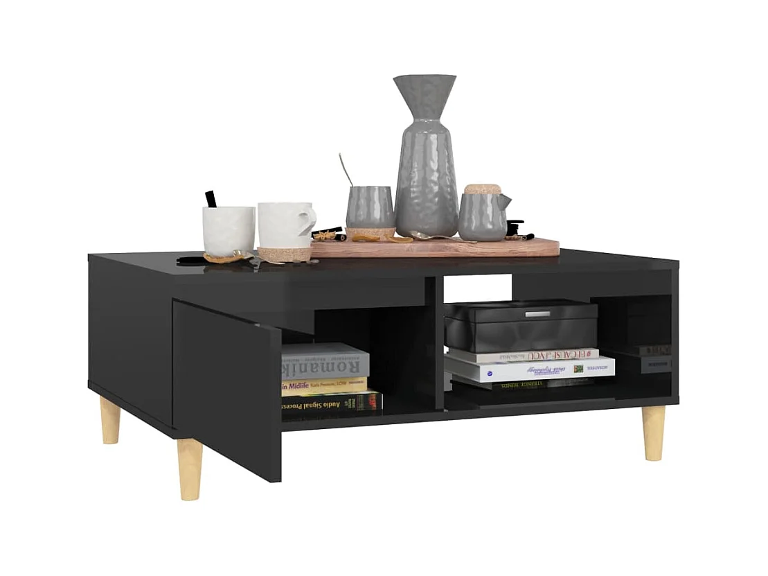 Table basse Noir brillant 90x60x35 cm Aggloméré