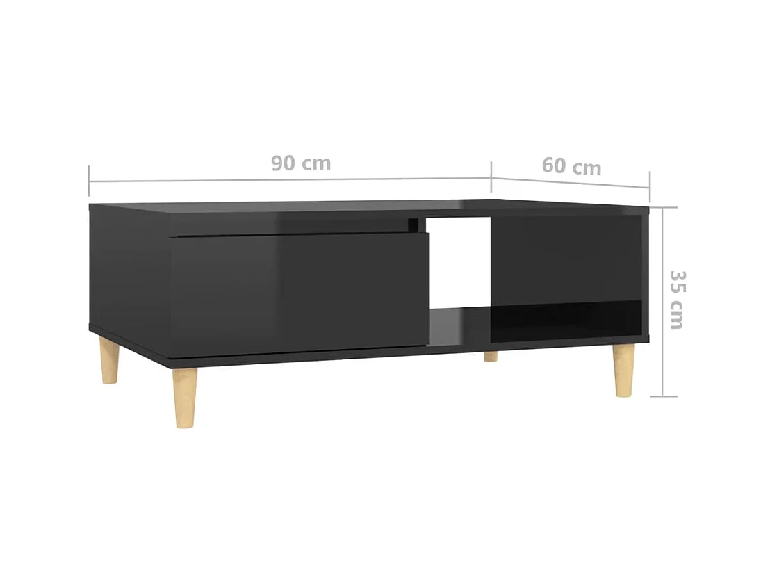 Table basse Noir brillant 90x60x35 cm Aggloméré