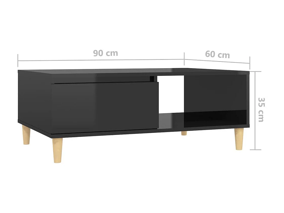 Table basse Noir brillant 90x60x35 cm Aggloméré