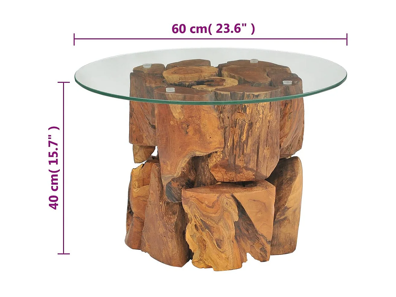 Mesa de centro dourada madeira maciça flutuante de teca 60 cm