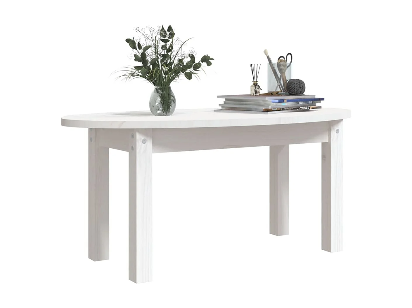 Tavolino Gold Bianco 80x40x35 cm Legno di pino massiccio