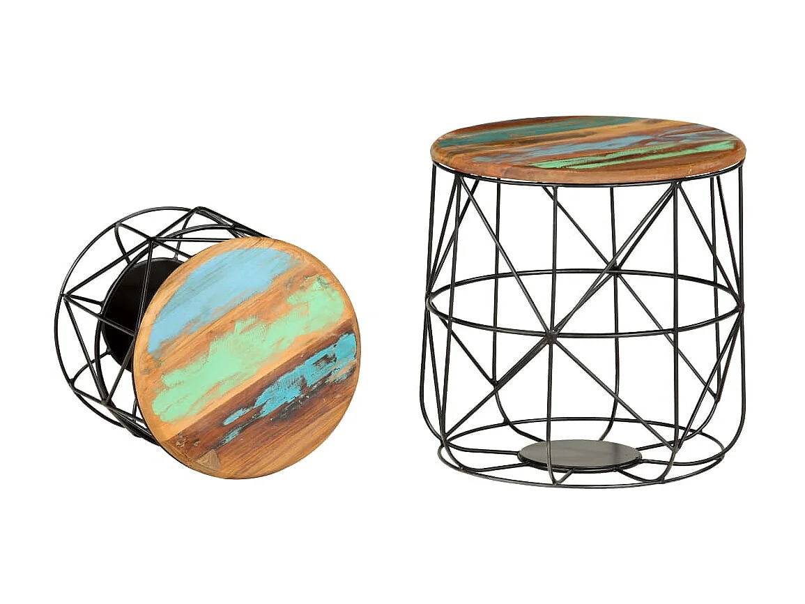 Mesas de centro doradas 2 piezas Madera maciza recuperada