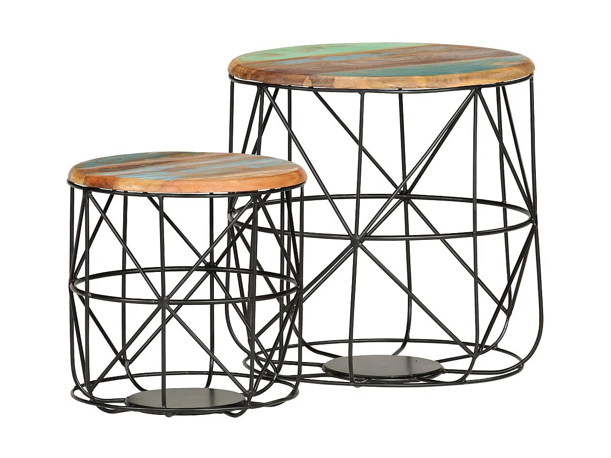 Mesas de centro douradas 2 peças Madeira recuperada maciça