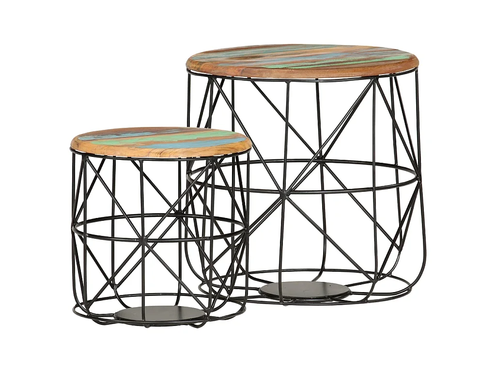 Mesas de centro douradas 2 peças Madeira recuperada maciça