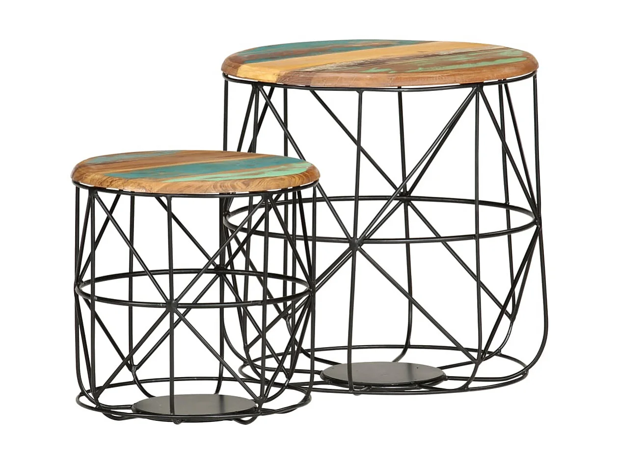 Mesas de centro douradas 2 peças Madeira recuperada maciça