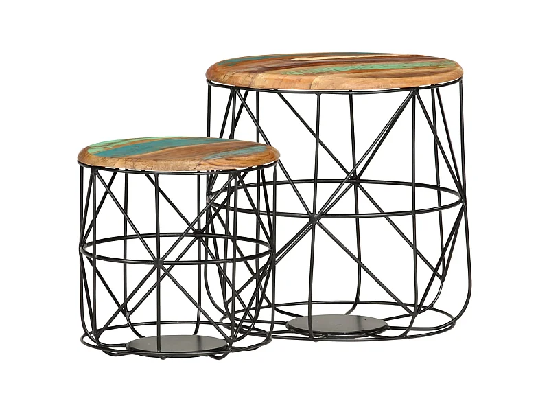 Tavolini Gold 2 pz. Legno massello di recupero