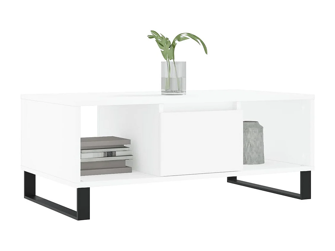 Gold Salontafel Wit 90x50x36,5 cm Bewerkt hout