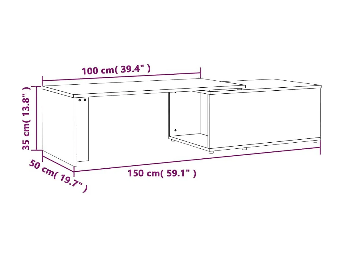 Gold Salontafel Gerookt eiken 150x50x35 cm Bewerkt hout