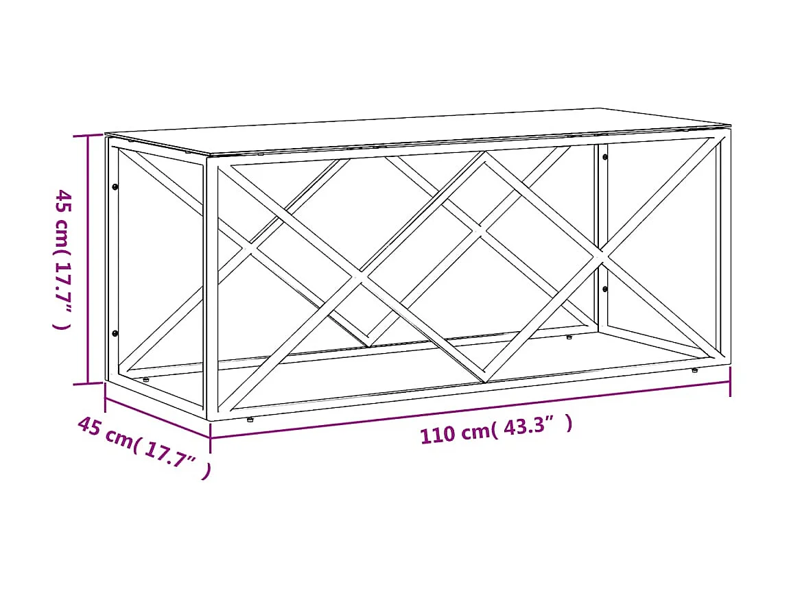 Gold Salontafel 110x45x45 cm RVS en glas