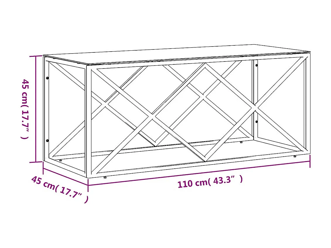 Table basse 110x45x45 cm acier inoxydable et verre