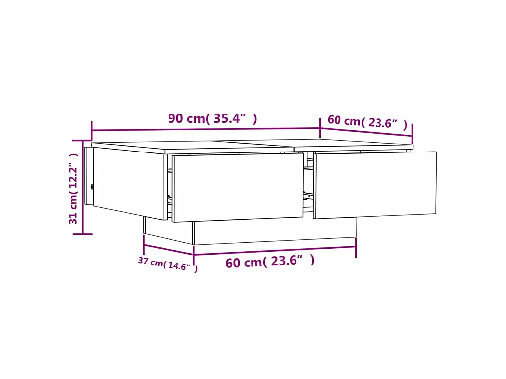 Mesa de centro dourada carvalho Sonoma 90x60x31 cm aglomerado
