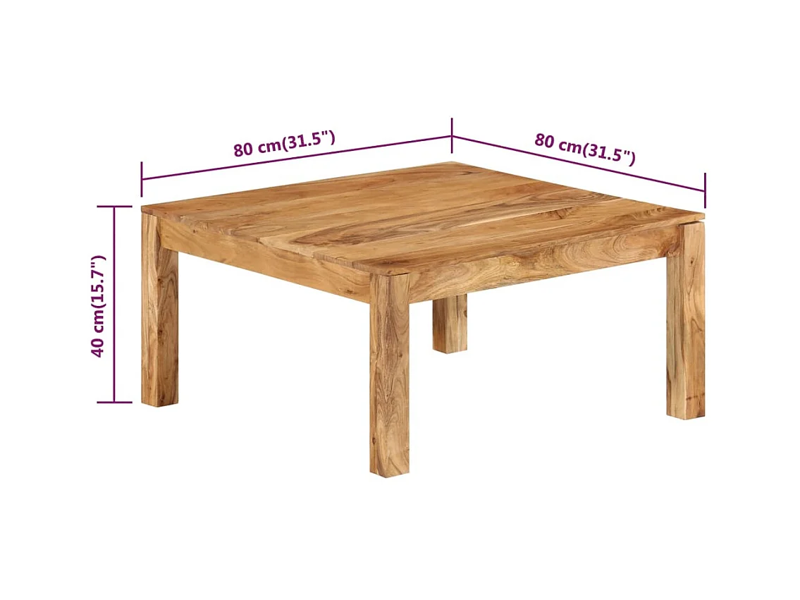 Goud Salontafel 80x80x40 cm Massief acaciahout